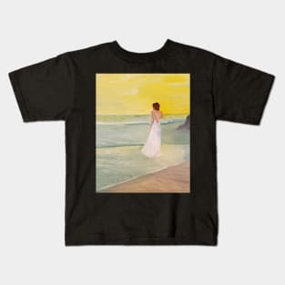 Wading In The Sea oil painting by tabitha kremesec Kids T-Shirt